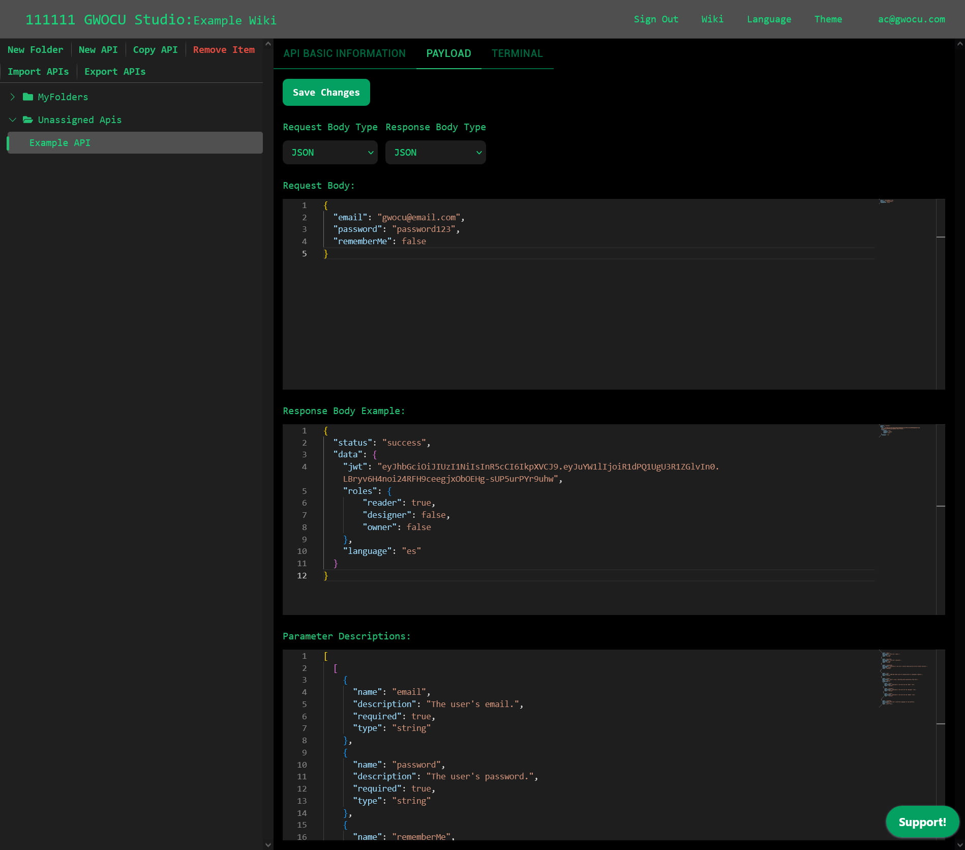 PAYLOAD tab