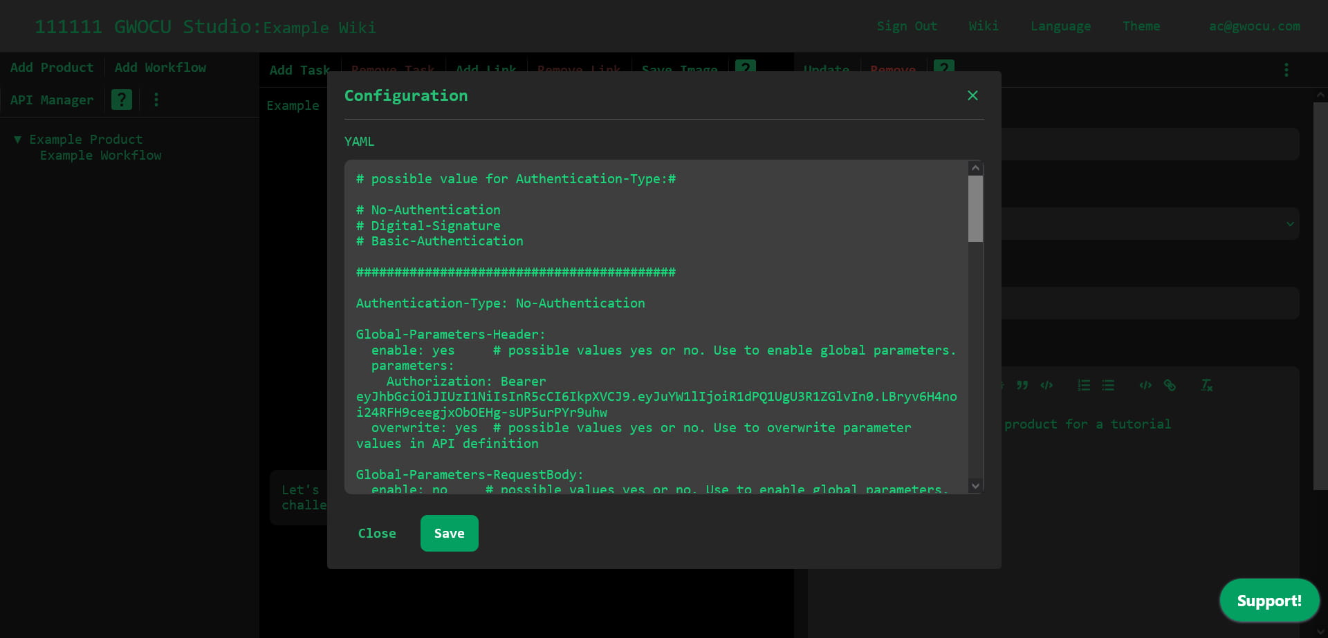 Workspace Actions modal