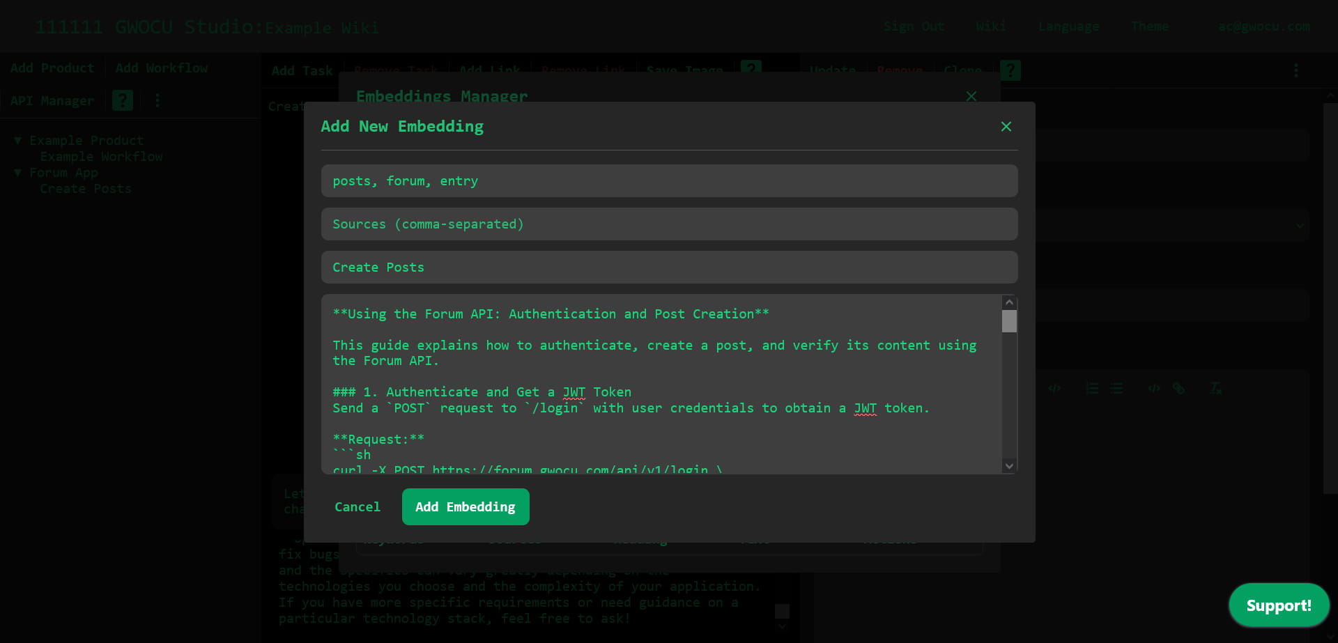 Add embedding modal