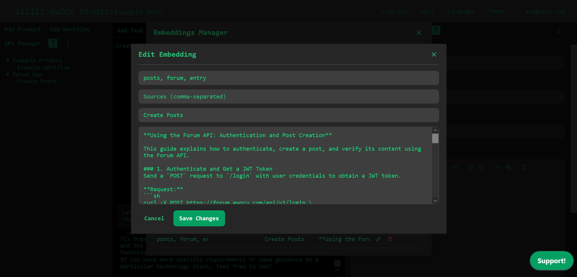 Edit embedding modal