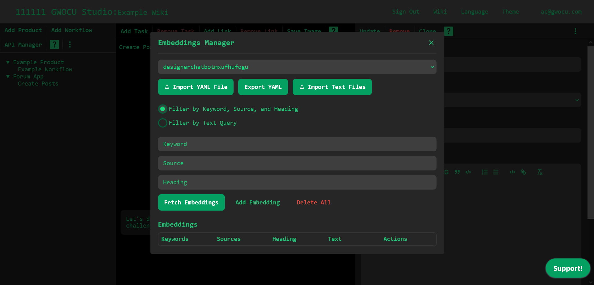Embeddings Manager Modal