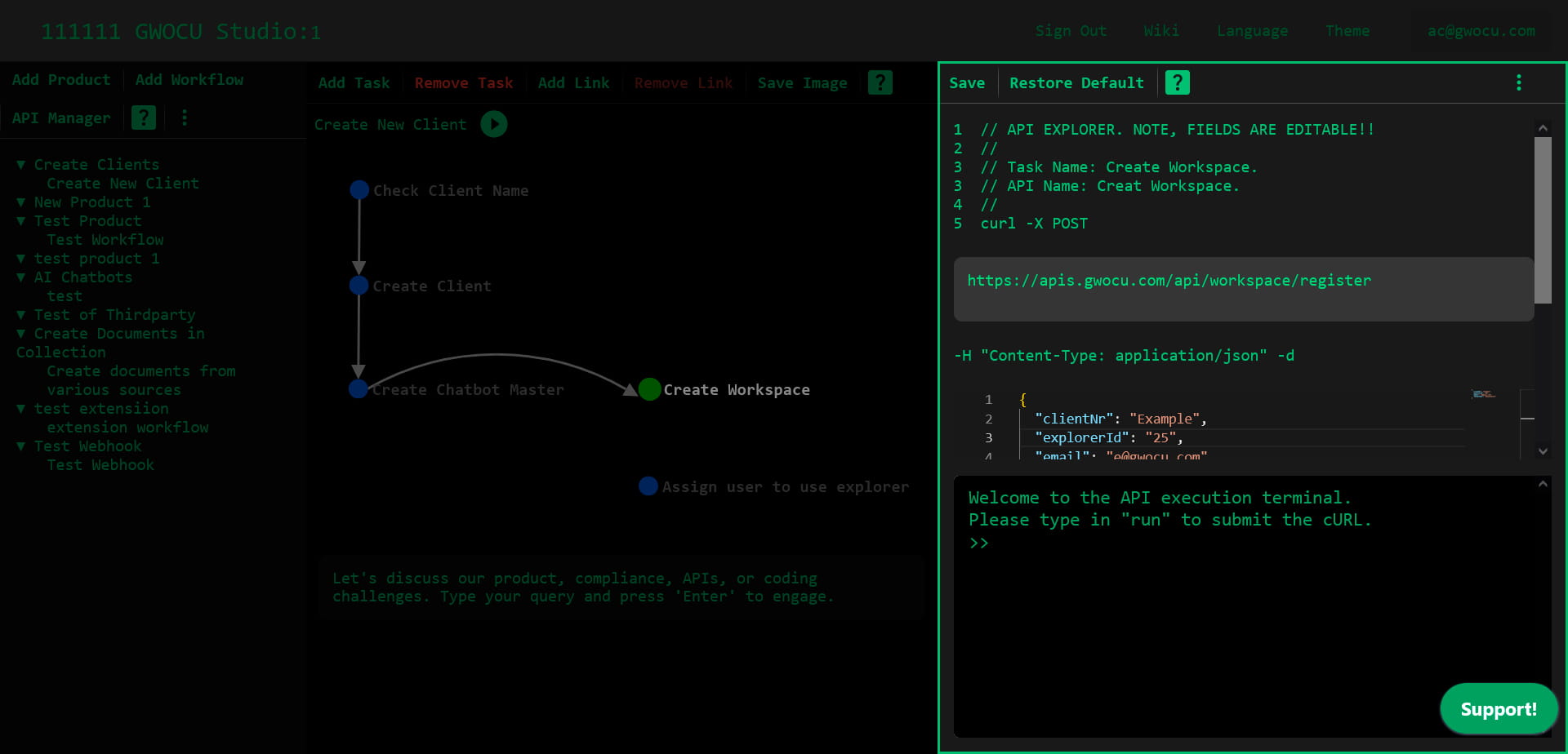 cURL execution panel