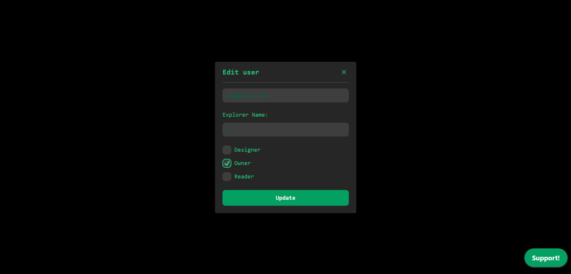 Edit user screen
