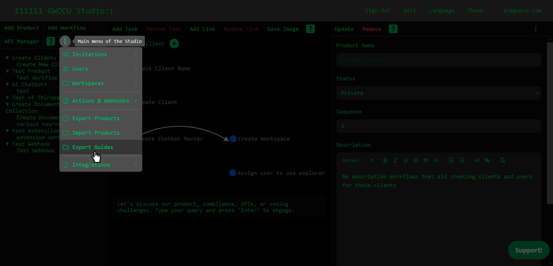 Export guides menu item