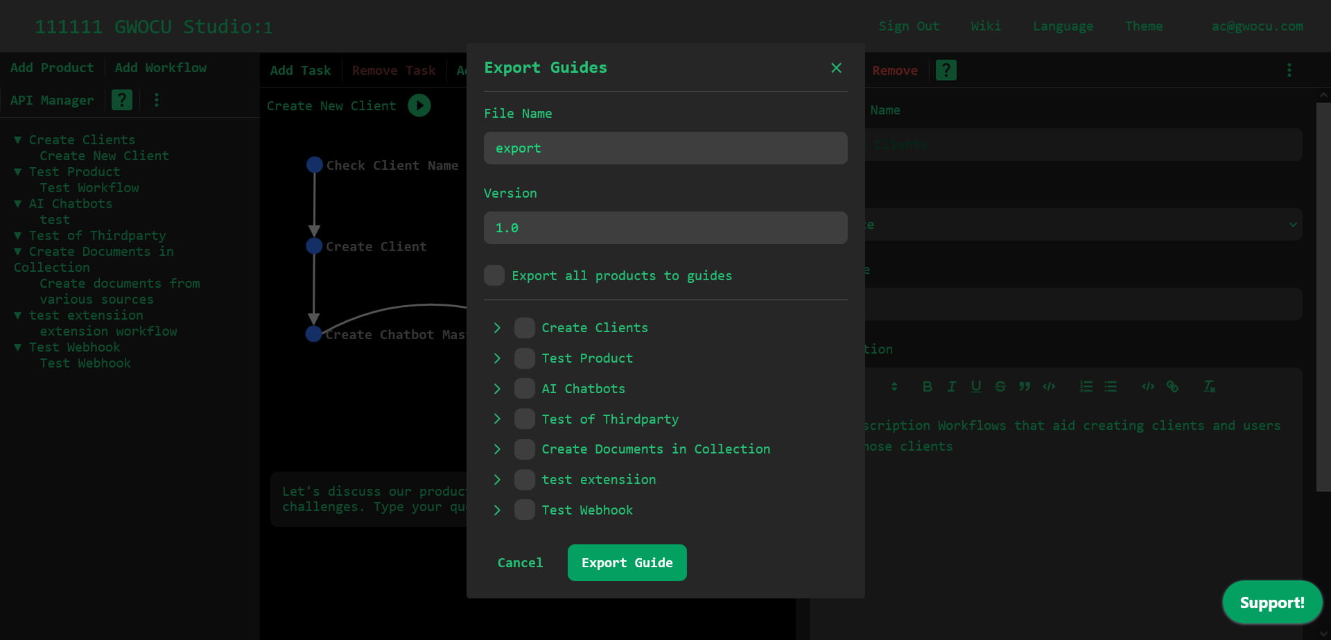 Export guides modal