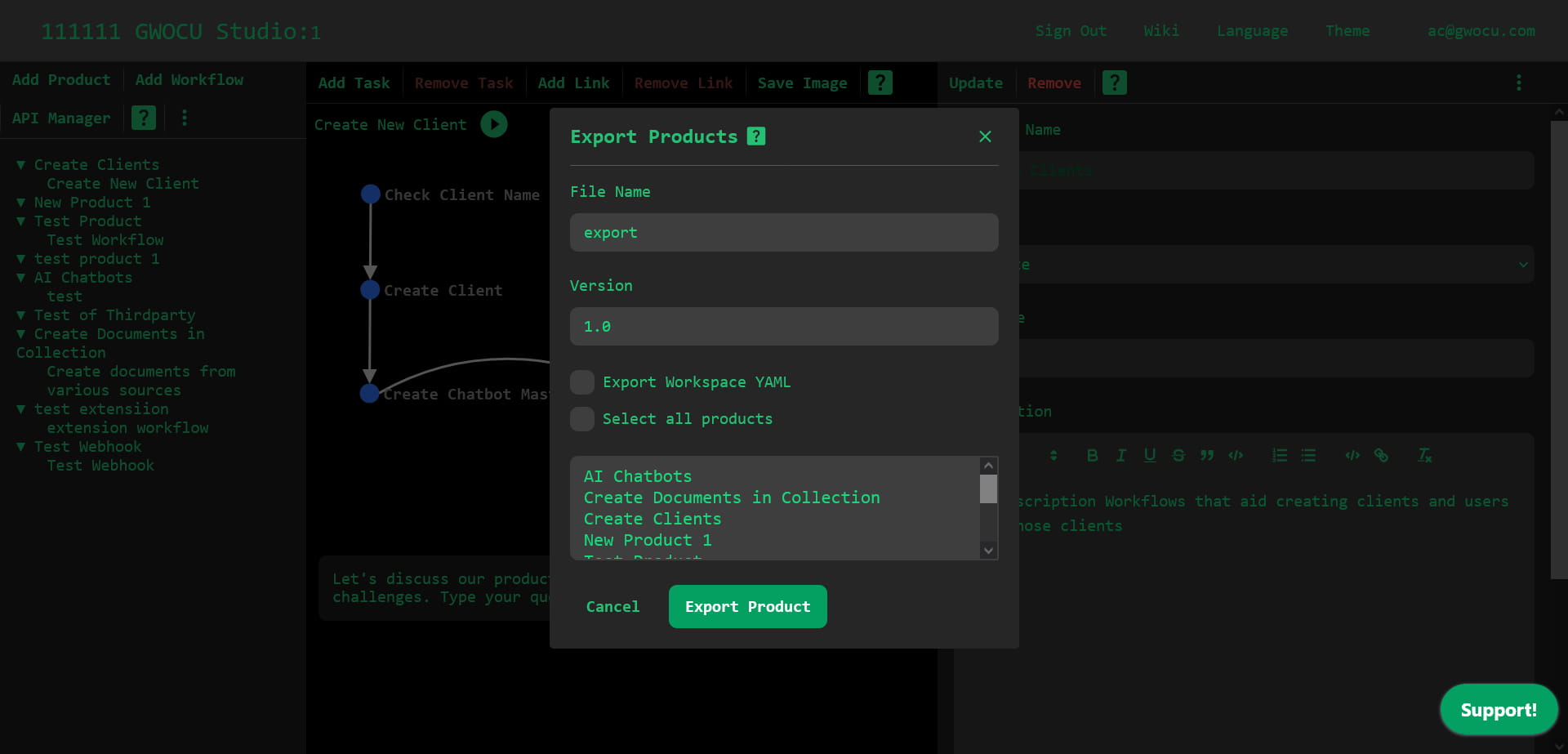 Export products modal