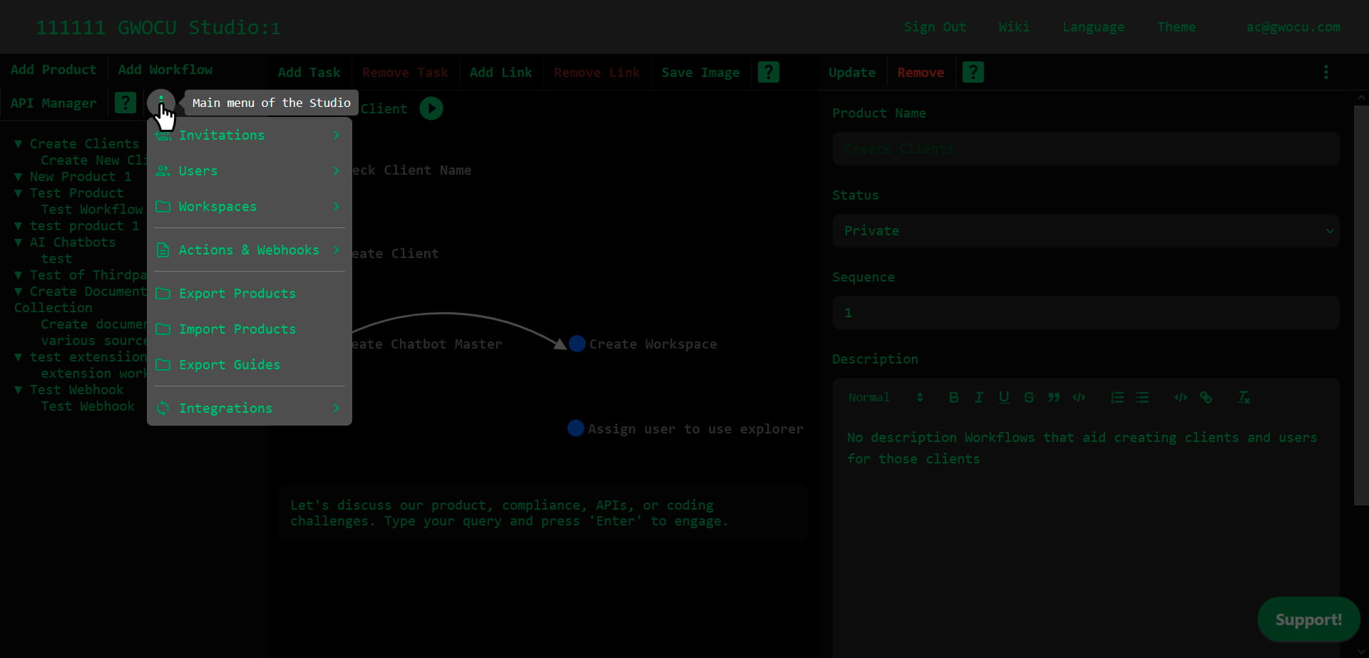 Product Tree context menu