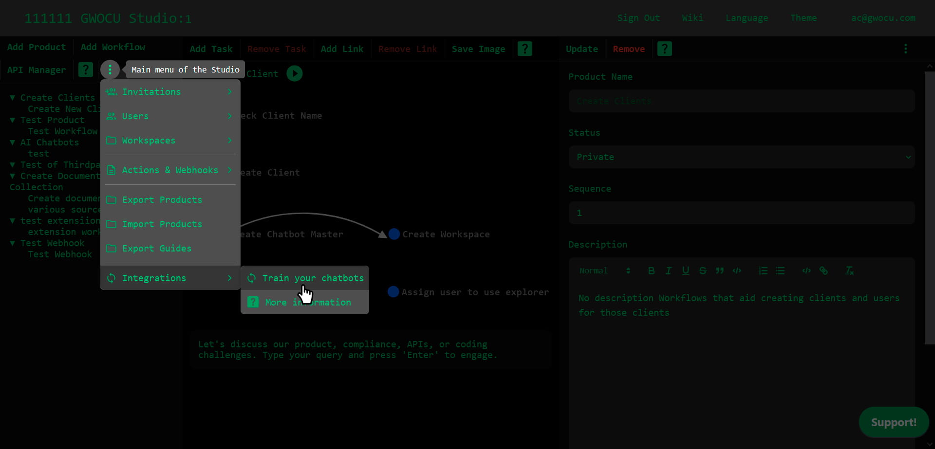 Train your chatbots menu item