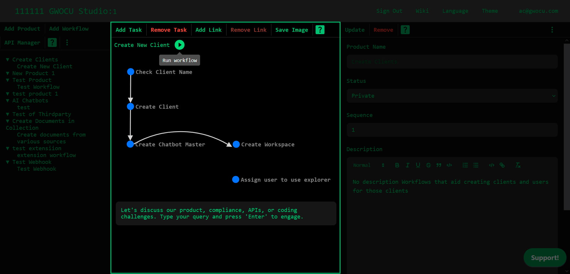 Workflow graph panel
