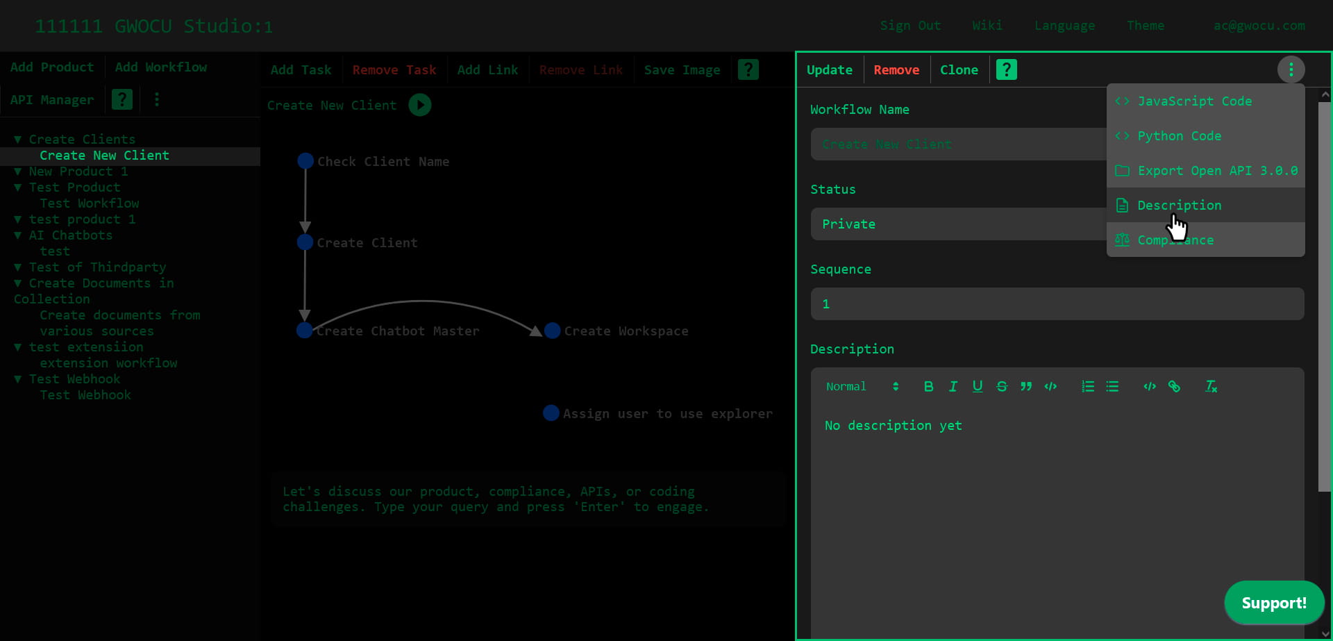 Choosing 'Description' in the panel's context menu