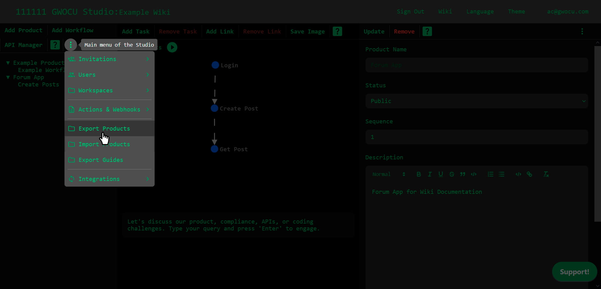 Export Products Menu Option