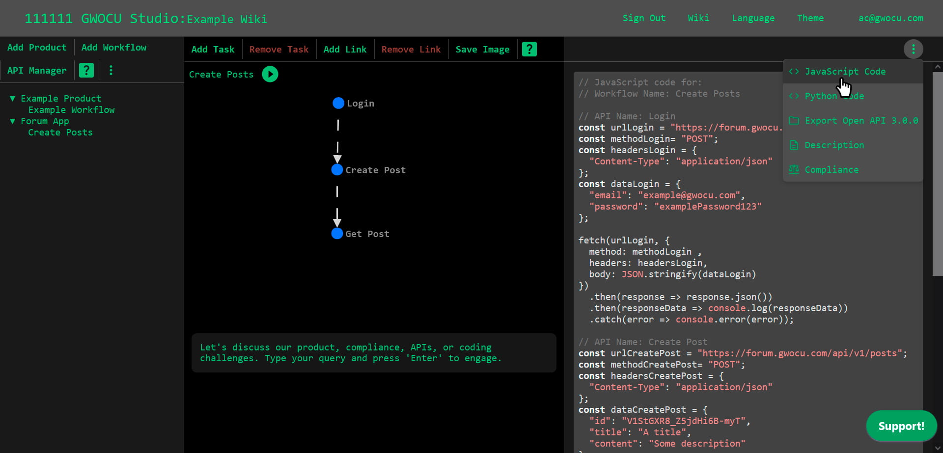 Generated JavaScript Code for Workflow