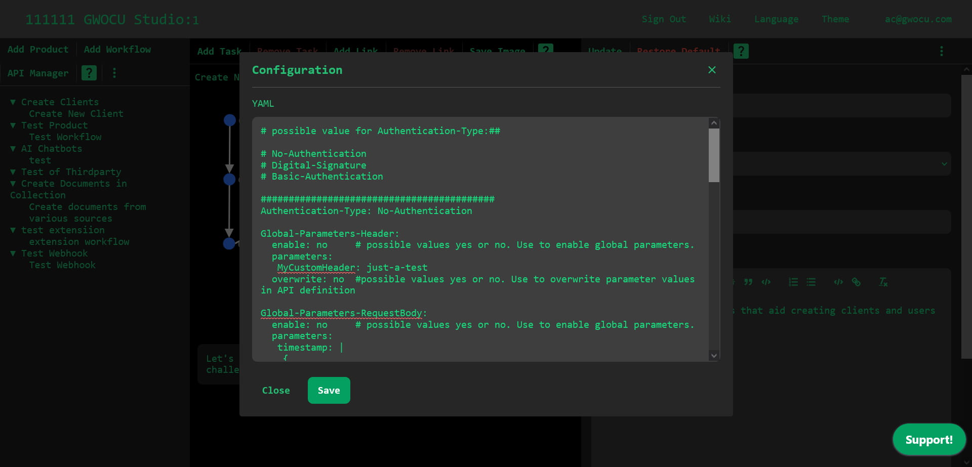 Workspace actions modal